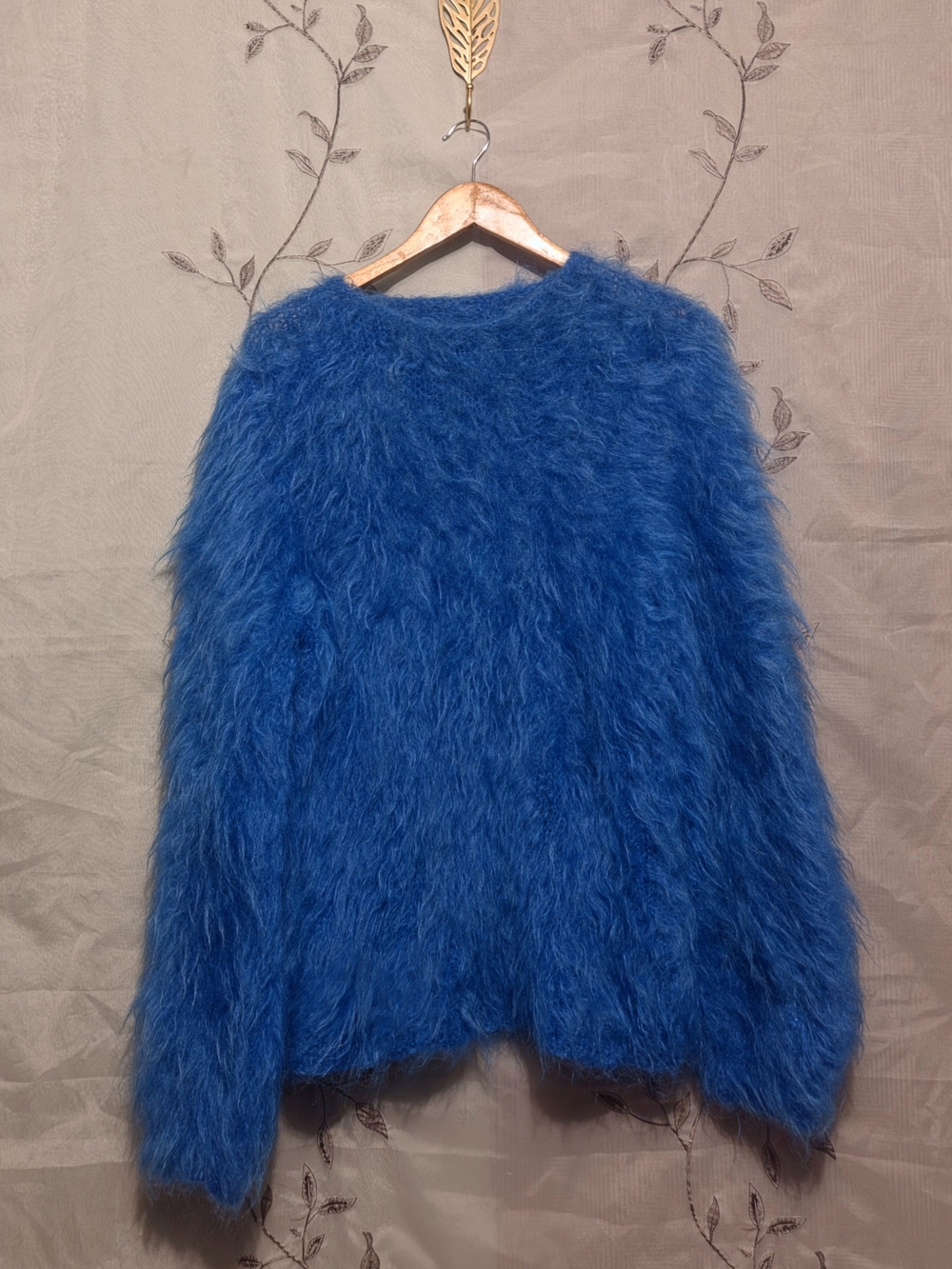 XL Cozy "Cookie Monster" Style Blue Fuzzy Pullover Statement Sweater